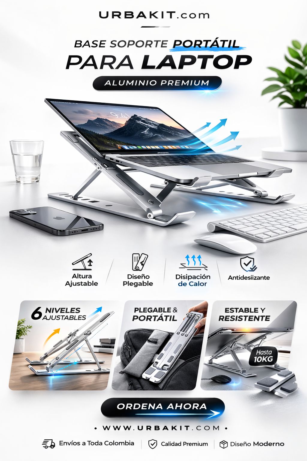 Soporte Portátil para Laptop en Aluminio – Plegable y Ajustable