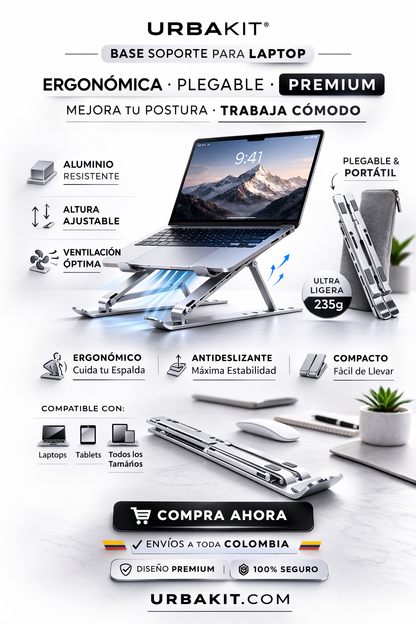 Soporte Portátil para Laptop en Aluminio – Plegable y Ajustable