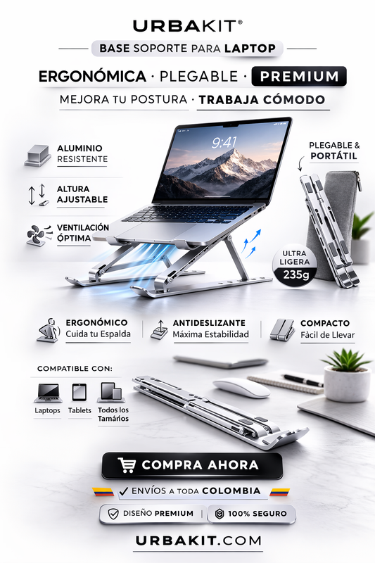 Soporte Portátil para Laptop en Aluminio – Plegable y Ajustable