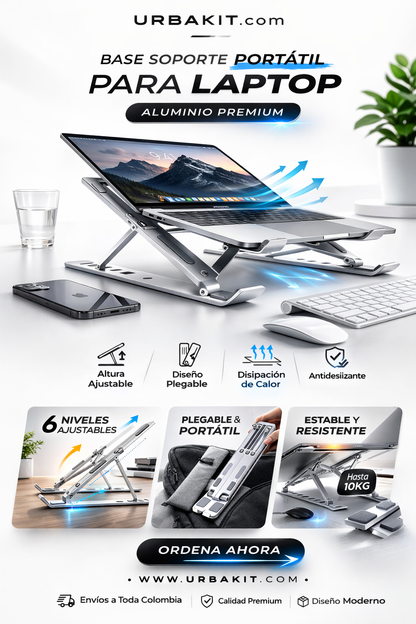 Soporte Portátil para Laptop en Aluminio – Plegable y Ajustable